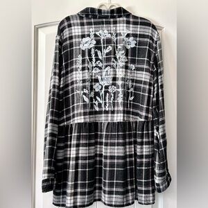 Upcycled AE Outfitters Plaid Babydoll Tunic Top w/ Hand Painted Flowers